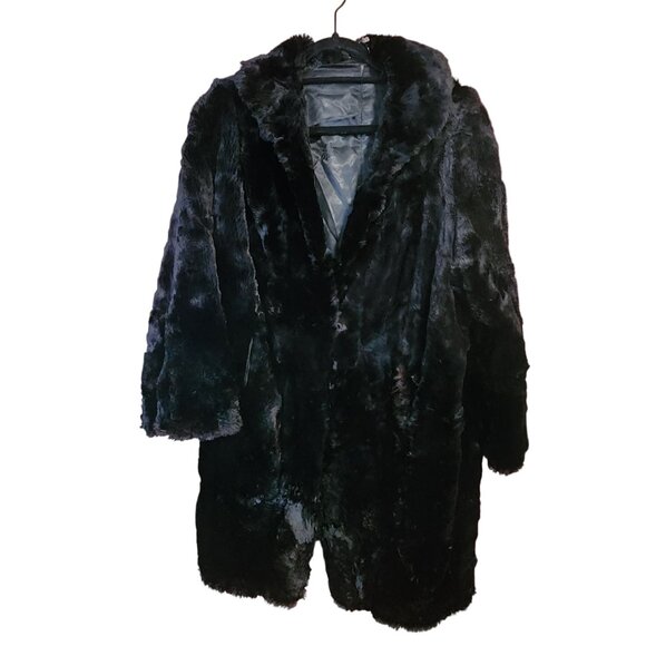 Vintage Black Fur? Coat With Embroidered Satin Lining & Hook Closures - Picture 1 of 7